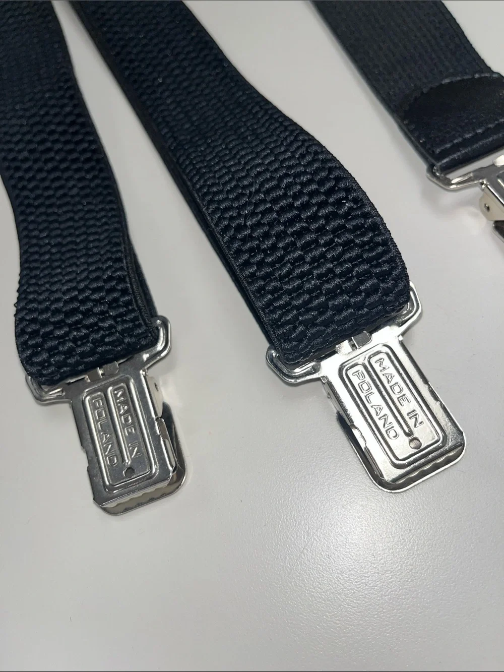 Decalen Black Men’s Elastic Suspenders with Silver Clips made in Poland